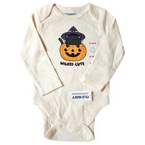 Old Navy Baby 6-12 Months Long Sleeve Halloween Bodysuit "Wicked Cute" Pumpkin C